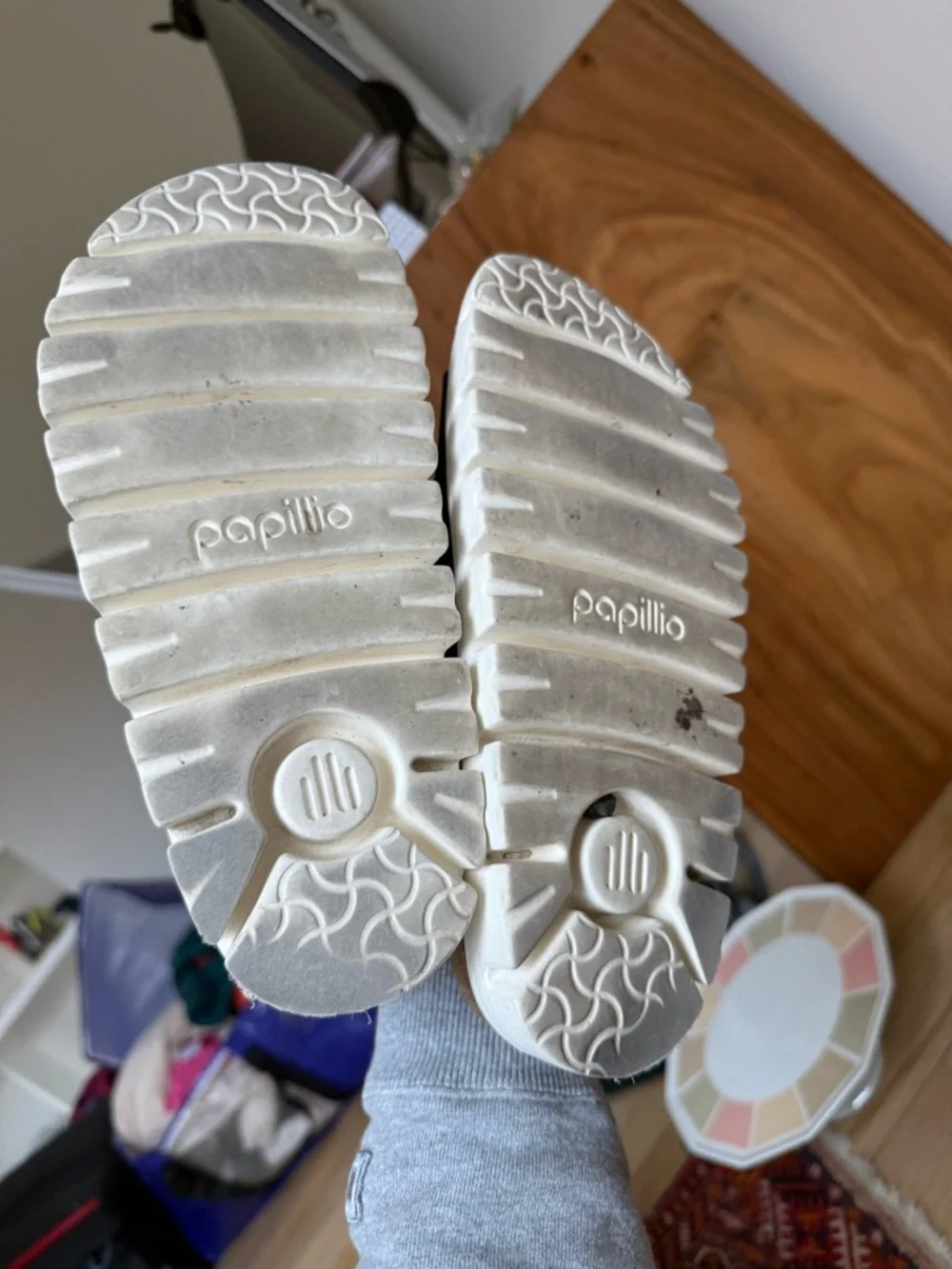 PAPILLIO BY BIRKENSTOCK WOMENS chunky Arizona slides white lug sole black suede - Picture 5 of 9